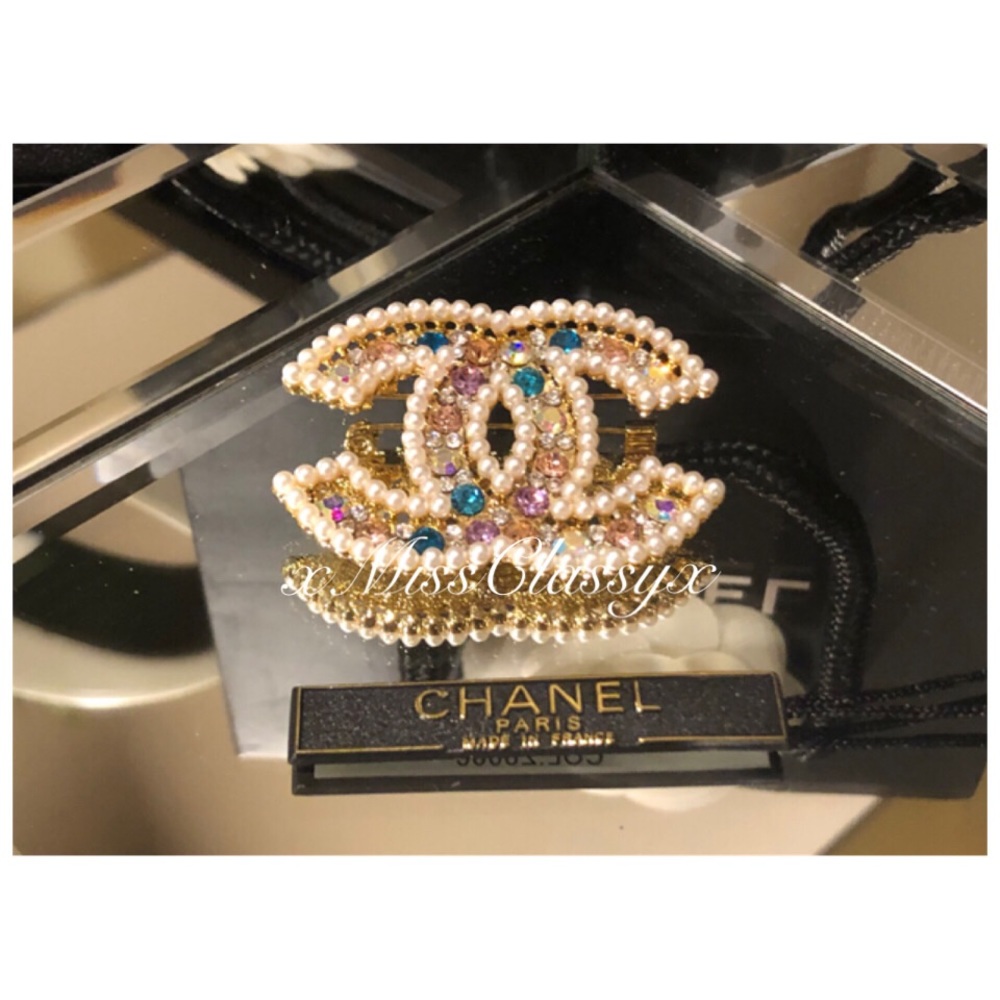 Large Pearl Crystal Pin Brooch